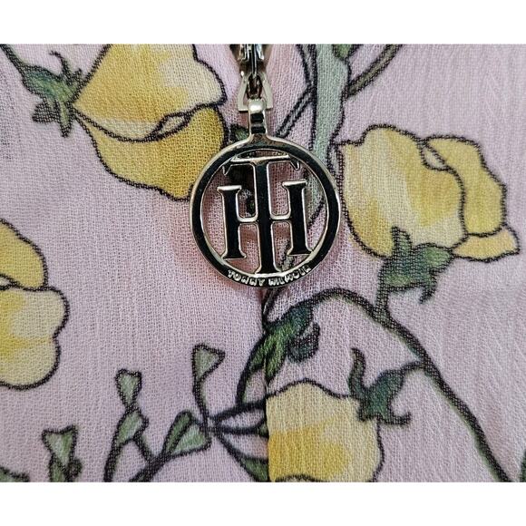 TOMMY HILFIGER Women's 16 Midi Dress Chiffon Pink Floral 3/4 Sleeve Faux Wrap - Picture 8 of 9